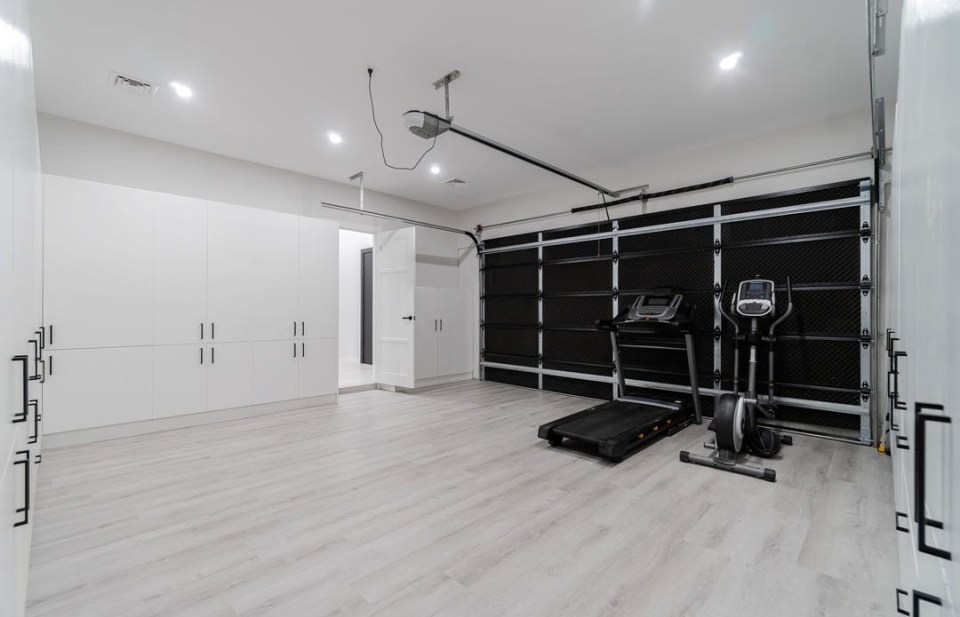 It features a spacious home gym