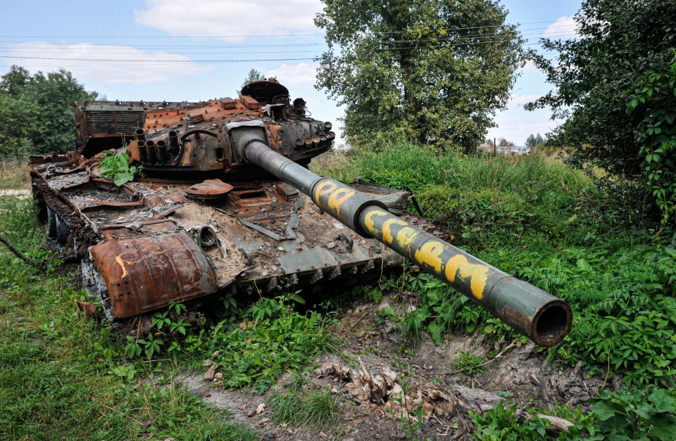 A Russian tank abandindd  during their lighting offensive
