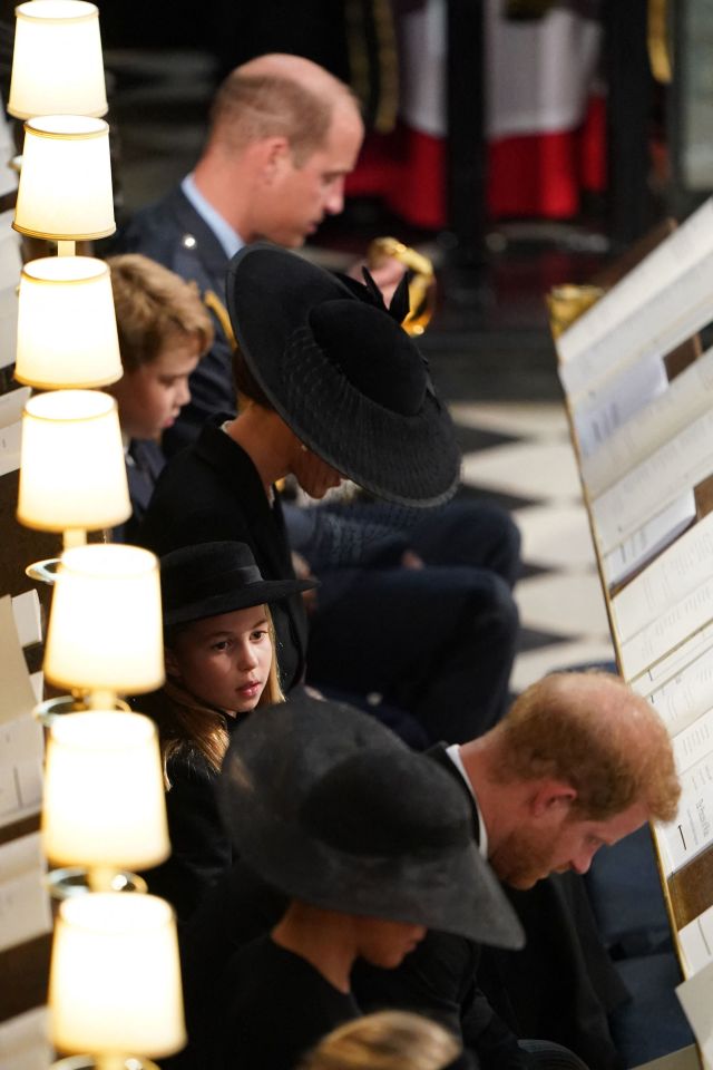Princess Charlotte was sat beside her uncle Prince Harry for their matriarch's funeral