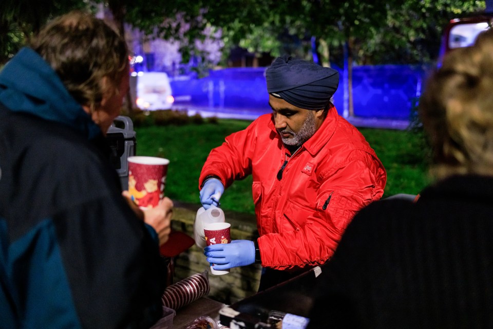 Volunteer Satta Padnam volunteered to serve tea for cold mourners