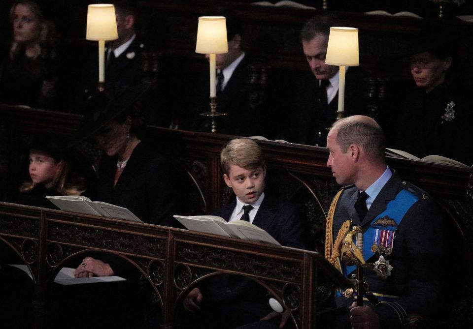 Young Prince George was sat between his mum and dad, the Princess and Prince of Wales, during the committal service