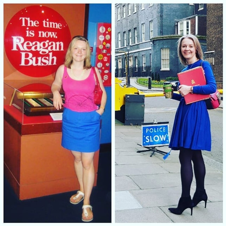 Truss posted this pic on Insta with the caption: 'Still crazy about politics (and red handbags)...'