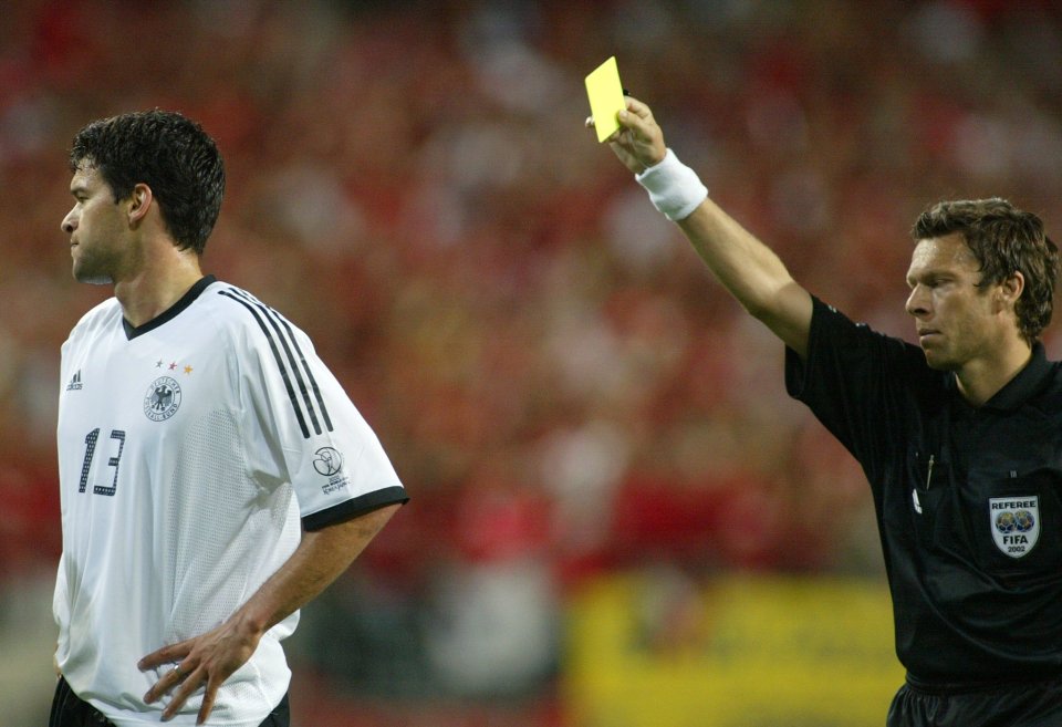 Germany captain Michael Ballack was booked in the 2002 World Cup semi-final, ruling him out of the final against Brazil