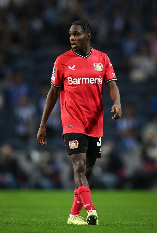 Jeremie Frimpong in action for Bayer Leverkusen