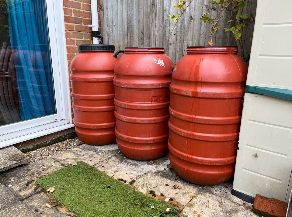 The three butts in her garden help to conserve water which can then be used for other purpose
