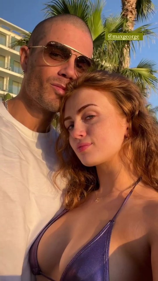Maisie Smith posed up a storm in a plunging purple bikini with Max George on holiday