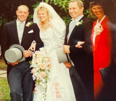 Andrew and Debbie Griggs are seen on their wedding day with her parents Brian and Pat Cameron