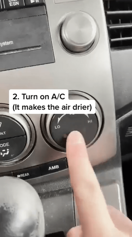 Turning on the A/C will help make the air drier inside the car