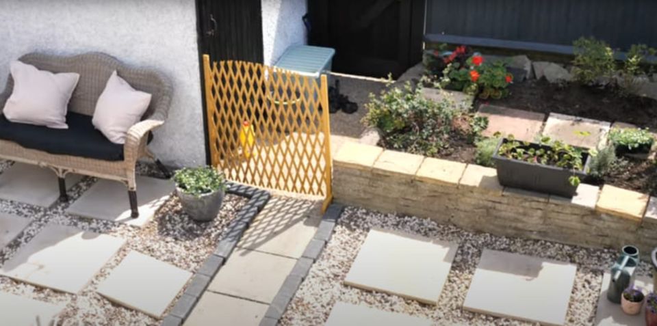 The DIY fan gave the garden a modern makeover (pictured) using bargain buys