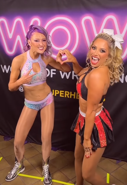 Heather competes in WOW Wrestling with Chantilly Chella