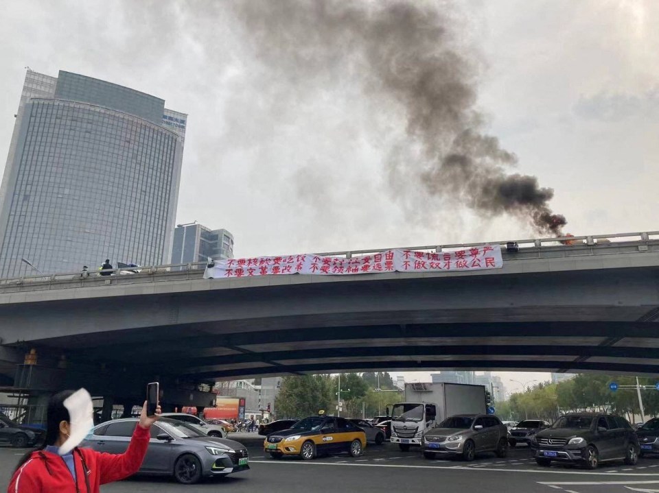 The protester unfurled a banner on a motorway bridge