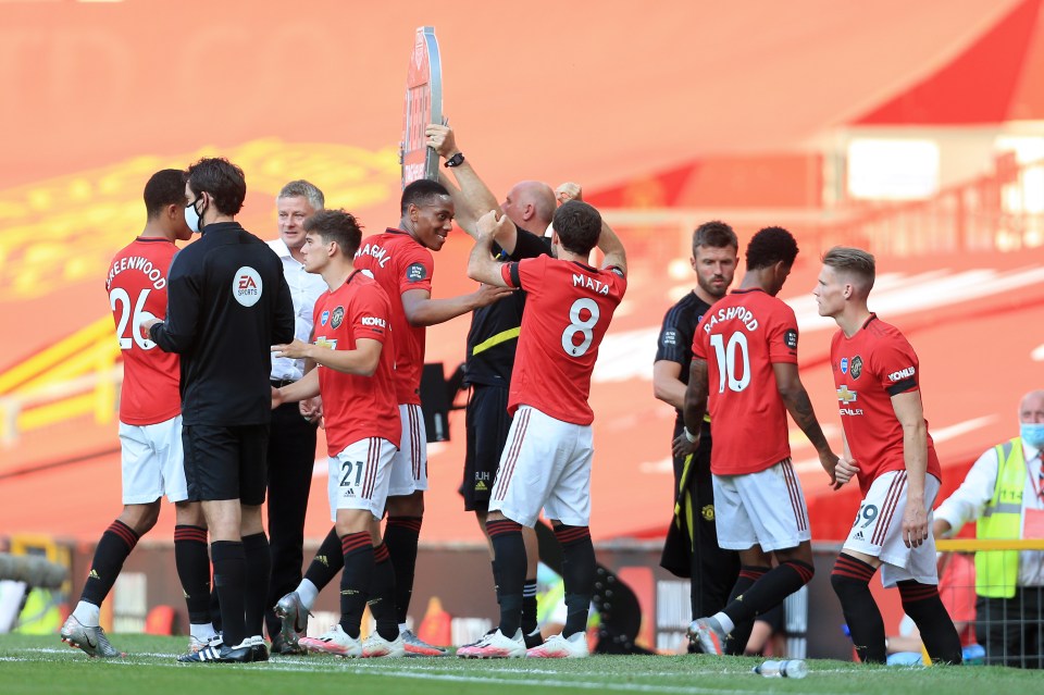 Manchester United making five substitutions during the Covid-19 pandemic
