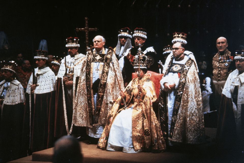 Queen Elizabeth II after her coronation ceremony in Westminster Abbey in 1953