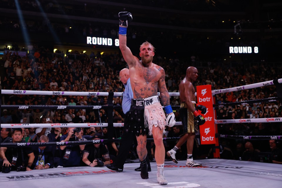 Jake Paul celebrates victory over Anderson Silva