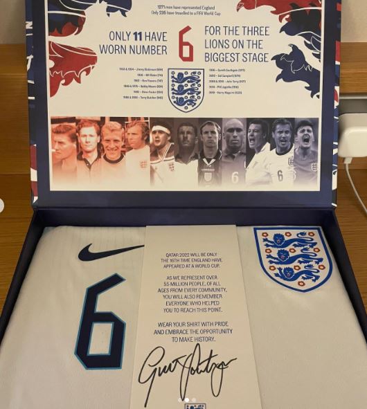 Each package included information about the number and a message from Gareth Southgate