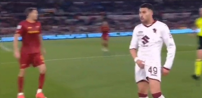 Nemanja Radonjic grabs his private parts