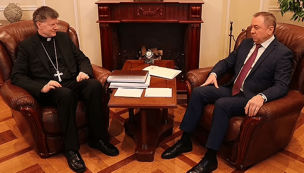 Makei pictured yesterday with the Pope's envoy Ante Jozić