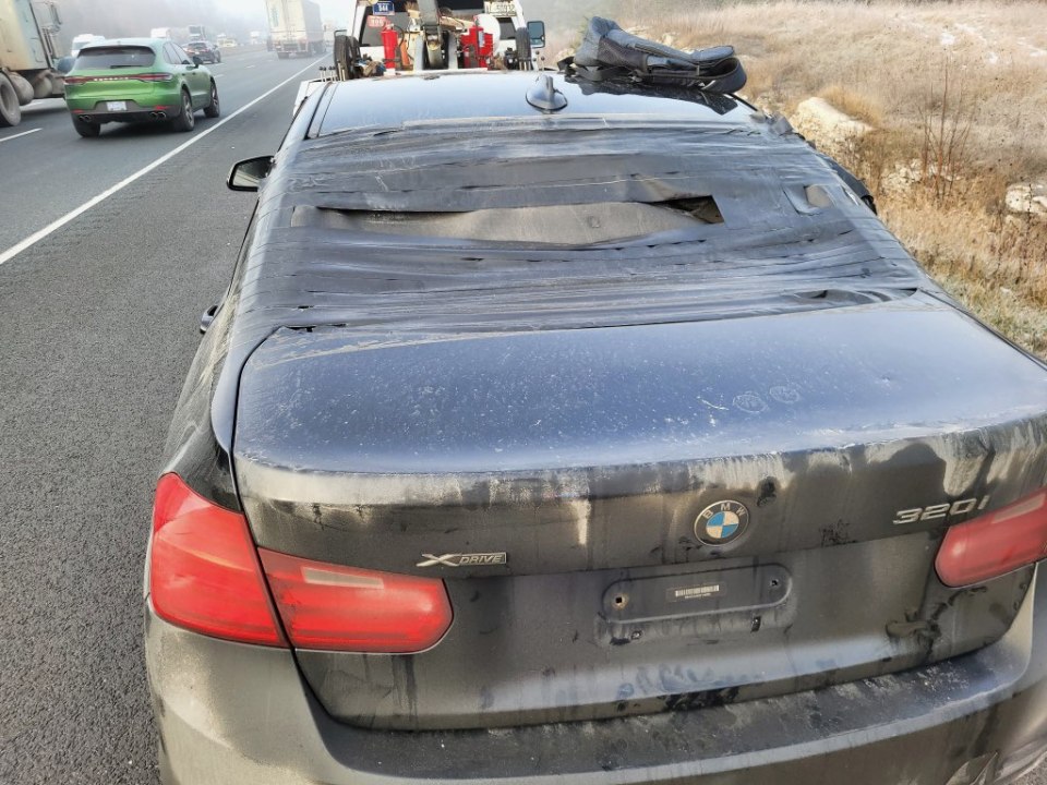 Police in Canada pulled over a driver with his back window fully taped over