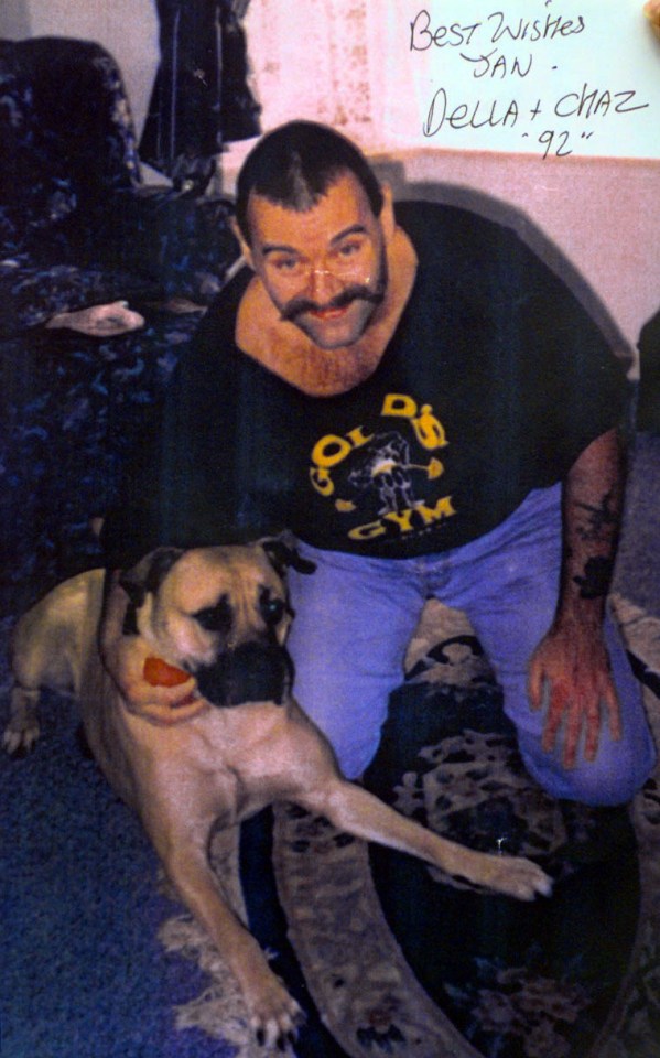 Bronson with his dog Della during some time out from prison in 1992
