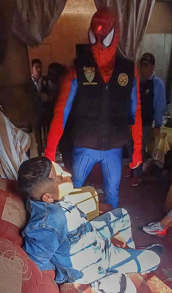 Spider-Man was seen detaining one of the suspects at the home where they found 3,500 bags of drugs
