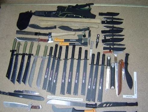 Polish cops have often seized knives, machetes and axes from hooligans