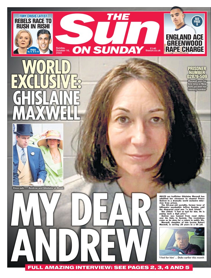 Maxwell spoke exclusively to The Sun on Sunday last month about her 'dear friend' Prince Andrew