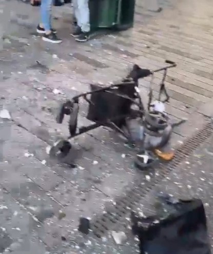 Footage from the aftermath of the blast shows an overturned buggy in the street