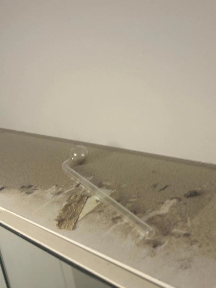 But the couple were left horrified after discovering what appeared to be a crack pipe in the apartment's bathroom