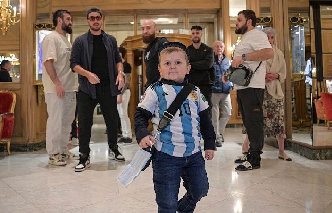 Hasbulla showed his support for Lionel Messi with a No10 Argentina shirt