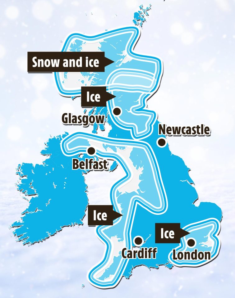 Met Office yellow weather alerts for snow and ice on Sunday