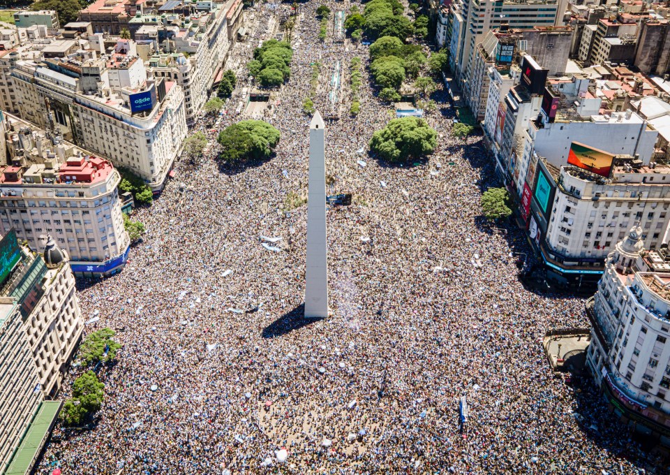 Fans gathered at the famous Obelisk ahead of the players' arrival by bus