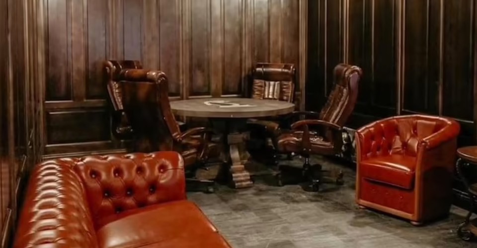 The mansion is filled with plush leather seats