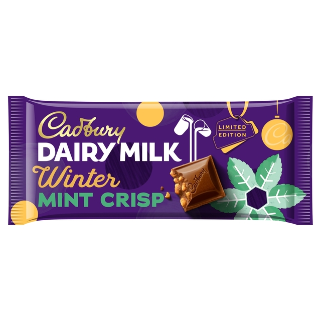 Cadbury Dairy Milk Winter Mint Crisp limited edition chocolate bar.