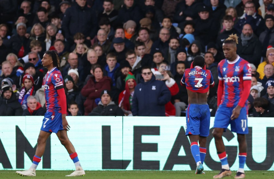 Tyrick Mitchell left the pitch in distress during a nightmare afternoon for Crystal Palace