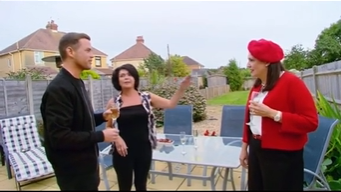 As the next guest arrived, Andrea tried her best at introducing him to 'Ms Pineapple'