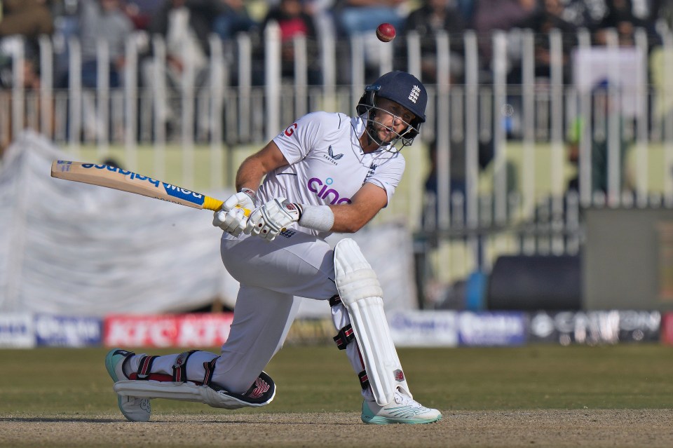 Joe Root played a left-handed shot during his innings