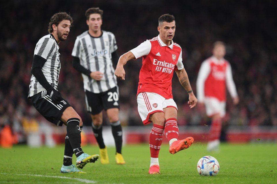 Granit Xhaka scored one of the own-goals as he headed past Aaron Ramsdale