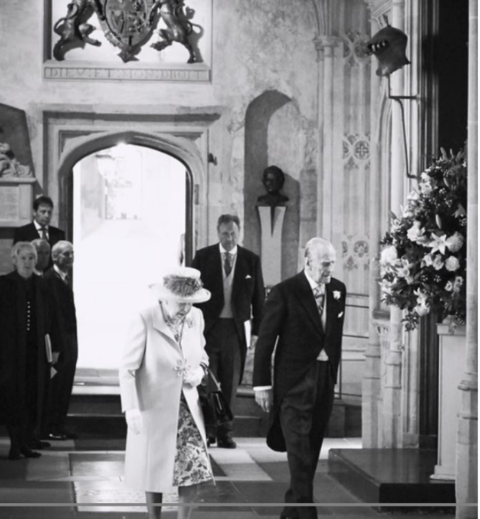 The couple have included unseen photos from their wedding in the latest episodes - including this of the late Queen and her beloved Prince Philip