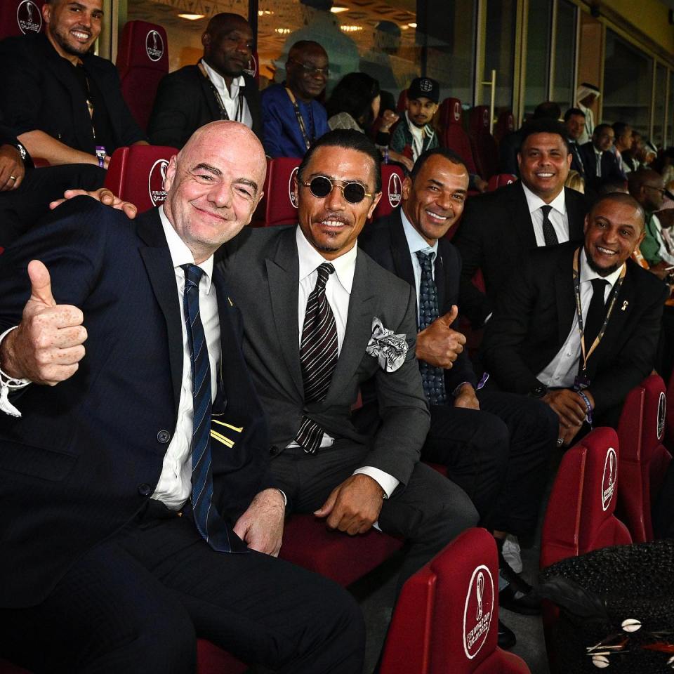 Infantino and Salt Bae in the VIP box with Brazil legends Ronaldo, Cafu and Roberto Carlos