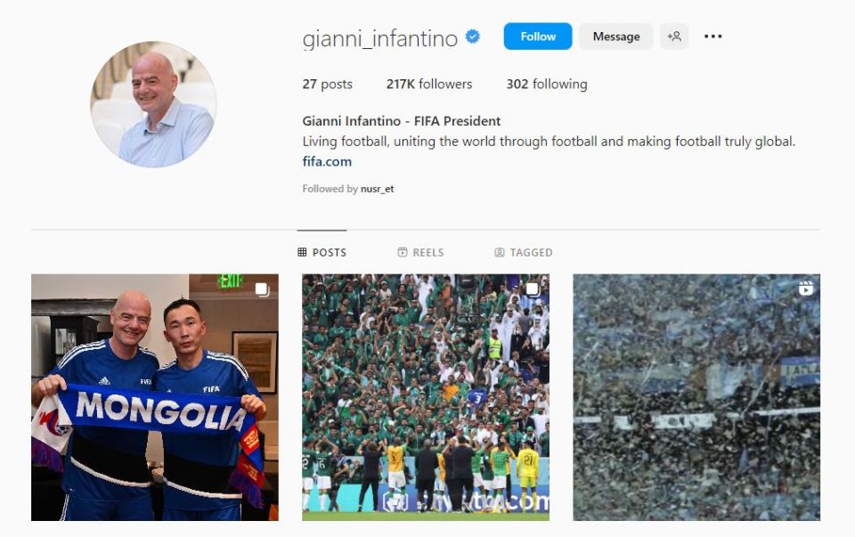 Infantino has now unfollowed his friend on Instagram