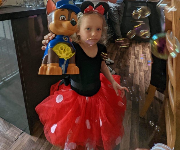 The ittle girl was pictured playing with toys by her devastated uncle