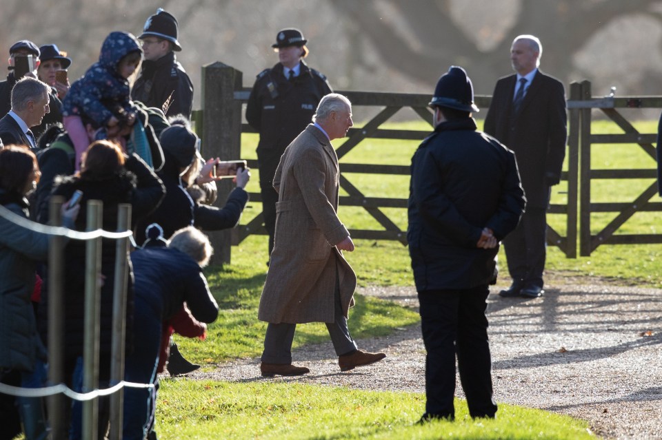King Charles appeared in good spirits after chatting with well-wishers