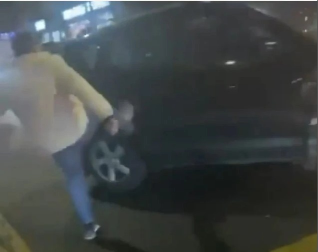 One Good Samaritan kicked the car as it drove off
