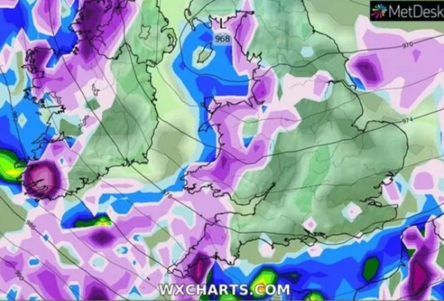 A band of the white stuff is predicted to sweep in from the west next week