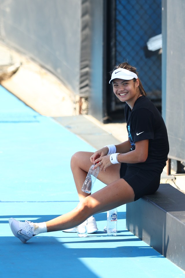 Raducanu was all smiles as she worked out under the Melbourne sunshine