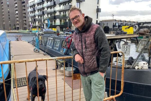 Dave Marshall outside his narrowboat home