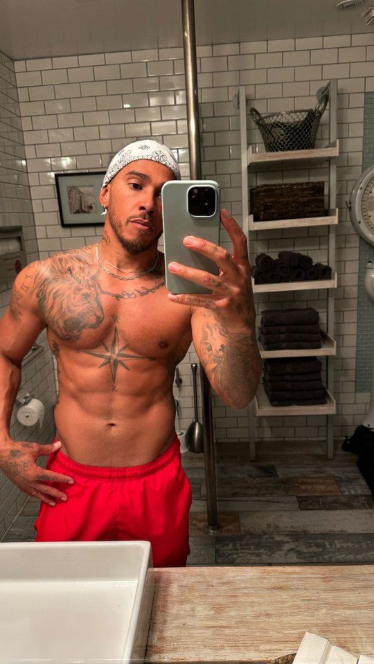 Lewis Hamilton showed off a ripped physique