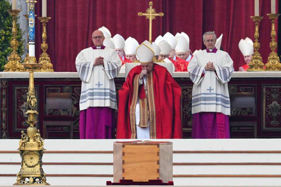 Pope Francis bids farewell to Pope Emeritus Benedict XVI at his funeral yesterday
