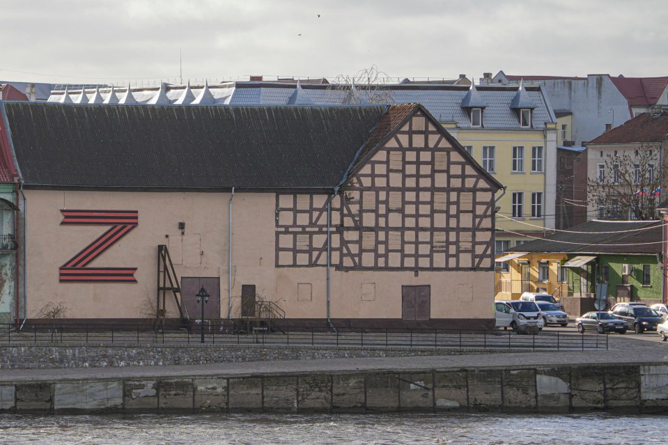 Russian propaganda on the walls of Sovetsk, a Russian border town