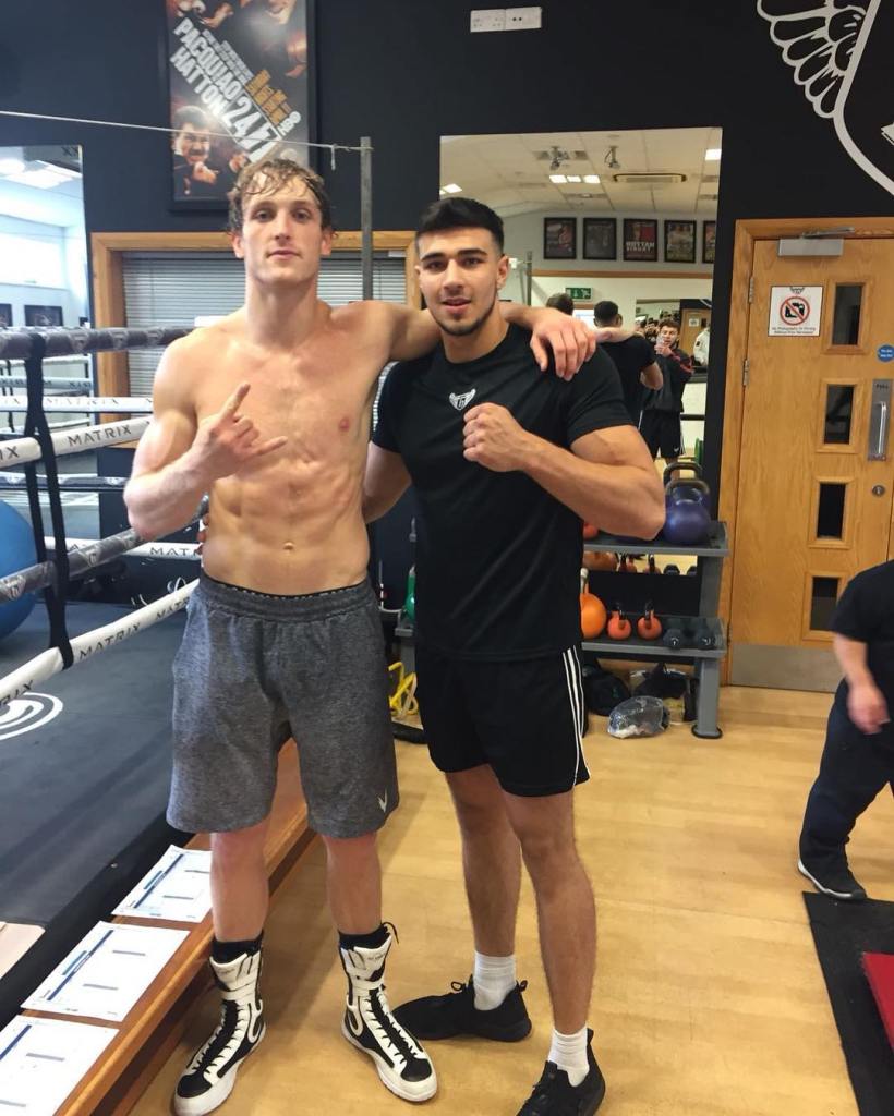 Tommy Fury in 2018 alongside rival Jake Paul's older brother, Logan